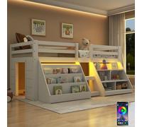 Sapgaks Cama de Media Altura 90 x 200 cm, Cama superpuesta para niños Almacenamiento múltiple, Cama para niños con Barrera Cama para niños con Almacenamiento, guardaespaldas, Escalera,Blanco