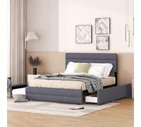 Sapgaks Cama Nido 140 x 200 Dos Camas,Cama Matrimonio,Cama Doble con Espacio de Almacenamiento,Cama Plegable con Dos cajones,Gris