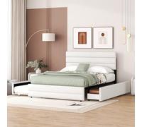 Sapgaks Cama Nido 140 x 200 Dos Camas,Cama Matrimonio,Cama Doble con Espacio de Almacenamiento,Cama Plegable con Dos cajones,Beige