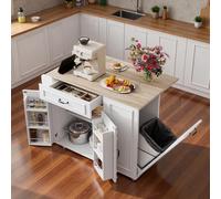 Sapgaks - Islas de cocina extensible para móviles, 110 × 40 - 70 × 90 cm, con cajones, toma de corriente e interfaz USB, isla central de cocina ideal para cocina y comedor (D-Blanco)