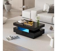 Sapgaks - Mesa baja con acabado brillante, con tira luminosa LED, cuatro cajones en la parte delantera y trasera, gran espacio de almacenamiento, color negro