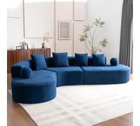 Sapgaks Sofá Combinación en forma de L, sofá acolchado sin armadura, diseño arqueado, estructura elegante, sofá modular moderno de 5 plazas, tela de chenille, no requiere montaje, (azul)