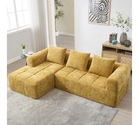 Sapgaks Sofá convertible de 1 a 3 plazas, sofá modular, sofá de esquina con bolsillos laterales, chenilla, con chaise longue y reposabrazos, cojín incluido (amarillo + chenilla + 3 asientos)