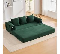 Sapgaks - Sofá convertible de 3 plazas con estructura de metal resistente, bolsillos laterales y 3 cojines, sofá modular de pana, se puede combinar libremente, sofá cama, esmeralda
