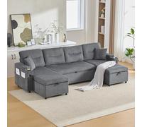 Sapgaks - Sofá convertible de 4 plazas con portavasos, puertos USB, almacenamiento integrado, sofá esquinero convertible en U con chaise longue doble cara, sofá cama moderno de pana (I-gris carbono)