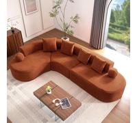 Sapgaks - Sofá de combinación en forma de L, sofá acolchado sin armadura, diseño arqueado, estructura elegante, sofá modular moderno de 5 plazas, tela de chenille, no requiere montaje, (naranja)