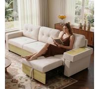 Sapgaks Sofá esquinero Convertible en L, sofá de 3 plazas modular, sofá Convertible con almacenamiento y recarga USB, chaise longue deslizante, tela de lino suave, para salón y pequeño espacio, color