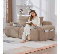 Sapgaks Sofá esquinero convertible, sofá modular compacto, sofá de 2 a 6 plazas, equipado con soportes para bebidas y compartimentos laterales de almacenamiento, no requiere montaje (caqui 2 asientos)