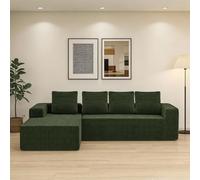 Sapgaks Sofá esquinero en forma de L, con chaise longue recta, sofá moderno de 4 plazas, sofá modular de asiento profundo, adecuado para salas de estar y oficinas, no requiere montaje, verde, pana