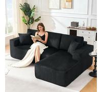 Sapgaks - Sofá esquinero en L, pana, sofá moderno de 3 plazas con 2 cojines, no requiere montaje, sofá modular adecuado para salones, apartamentos y oficinas, negro, embalaje comprimido