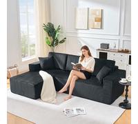 Sapgaks - Sofá esquinero en L, pana, sofá moderno de 3 plazas con 2 cojines, no requiere montaje, sofá modular adecuado para salones, apartamentos y oficinas, negro, embalaje comprimido