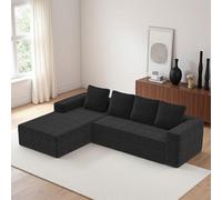Sapgaks Sofá esquinero, sofá de 4 plazas, sofá de 3 plazas, sofá modular comprimido con chaise longue en forma de L, no requiere montaje (más pana negro)