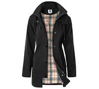 SaphiRose PONCHO Chaqueta de Lluvia Largo para Mujer Encapuchado Chubasquero Impermeable Al Aire Libre Negro XL