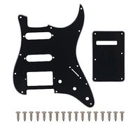 SAPHUE HSS - Juego de golpeador y placa trasera para guitarra eléctrica Strat de 11 agujeros para Fender US/Mexico Made Standard Stratocaster piezas de guitarra de estilo moderno (3 capas, negro)