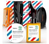 Sapiens Barbershop Kit Cuidado Barba Hombre - Set de Afeitado y Cuidado Barba - Navaja Afeitar Barbero, Aceite barba y Balsamo barba BIO, Peine y Cepillo barba, Accesorios de barbero - Set Regalo