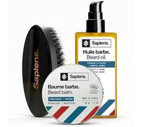 Sapiens Barbershop Kit para Barba Hombre - Aceite Orgánico para Barba + Bálsamo Orgánico para Barba + Cepillo de Cerda de Jabalí - Esenciales para el Cuidado de la Barba Hombre