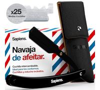 Sapiens Navaja de Afeitar - Navaja de Barbero + 25 Medias Cuchillas de Afeitar Derby + Funda Protectora - Cuchilla de Afeitar Hombre