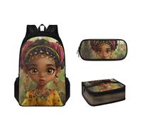 Sapotip Juego de 3 mochilas para niños y niñas con lonchera y estuche para lápices, mochila para escuela primaria, estudiantes de primaria, mochila para adolescentes, African Black Girl-9