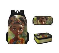 Sapotip Juego de 3 mochilas para niños y niñas con lonchera y estuche para lápices, mochila para escuela primaria, estudiantes de primaria, mochila para adolescentes, African Black Girl-4