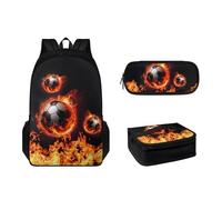 Sapotip Juego de 3 mochilas para niños y niñas con lonchera y estuche para lápices, mochila para escuela primaria, estudiantes de primaria, mochila para adolescentes, Cute Flame Football