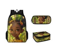 Sapotip Juego de 3 mochilas para niños y niñas con lonchera y estuche para lápices, mochila para escuela primaria, estudiantes de primaria, mochila para adolescentes, African Black Girl-1, moderno