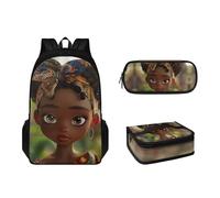 Sapotip Juego de 3 mochilas para niños y niñas con lonchera y estuche para lápices, mochila para escuela primaria, estudiantes de primaria, mochila para adolescentes, African Black Girl-6