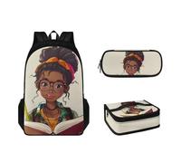 Sapotip Juego de 3 mochilas para niños y niñas con lonchera y estuche para lápices, mochila para escuela primaria, estudiantes de primaria, mochila para adolescentes, African Black Girl-11