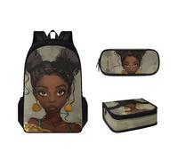 Sapotip Juego de 3 mochilas para niños y niñas con lonchera y estuche para lápices, mochila para escuela primaria, estudiantes de primaria, mochila para adolescentes, African Black Girl-7
