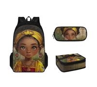 Sapotip Juego de 3 mochilas para niños y niñas con lonchera y estuche para lápices, mochila para escuela primaria, estudiantes de primaria, mochila para adolescentes, African Black Girl-8