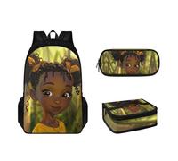 Sapotip Juego de 3 mochilas para niños y niñas con lonchera y estuche para lápices, mochila para escuela primaria, estudiantes de primaria, mochila para adolescentes, African Black Girl-2