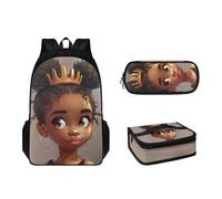 Sapotip Juego de 3 mochilas para niños y niñas con lonchera y estuche para lápices, mochila para escuela primaria, estudiantes de primaria, mochila para adolescentes, African Black Girl-15