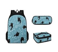 Sapotip Juego de 3 mochilas para niños y niñas con lonchera y estuche para lápices, mochila para escuela primaria, estudiantes de primaria, mochila para adolescentes, Cute Cat Music