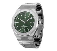 SAPPHERO Relojes para Hombre Movimiento de Cuarzo Plata Acero Inoxidable Pulsera 30 m Resistente al Agua Fecha Calendario Negro Azul Reloj de Pulsera Regalos para Hombres, 2110 Silver Green, Pulsera