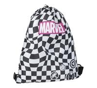 Saquito Escolar Infantil de Marvel - Color Blanco y Negro - Estampado con el Logotipo de Marvel - Cierre de Cordón - 30 x 39 cm - Ideal para la Guardería - Producto Original Diseñado en España