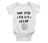 SAQUITOMAGICO Body bebe algodón divertidos para tios y tias. Bodys con frases graciosas (mi tio es la leche, 0-3 meses)