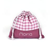 SAQUITOMAGICO Bolsa merienda o almuerzo Infantil Personalizada Vichy para niños o Bebe.Vuelta al Cole (Malva)