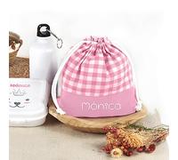 SAQUITOMAGICO Bolsa merienda o almuerzo Infantil Personalizada Vichy para niños o Bebe.Vuelta al Cole (Rosa)