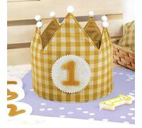 SAQUITOMAGICO Corona Cumpleaños Vichy Personalizada con tu Nombre.Regalos fiestas cumpleaños (mostaza)