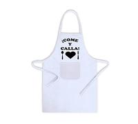 SAQUITOMAGICO Delantal divertido y gracioso Come y Calla.-regalo cumpleaños y fiestas.-Regalos parejas (blanco)
