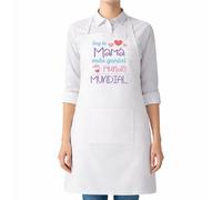 SAQUITOMAGICO Delantal “Mama genial” para el Dia de la Madre - Blanco con bolsillo | Talla unica 65×90 cm y 115 g | Regalo original y divertido para cocina | Diseno con frase alegre | Ligero y Cómodo