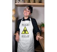 SAQUITOMAGICO Delantal Peligro,Aprendiz de Chef,para Ese cocinillas Peligroso. (Blanco)