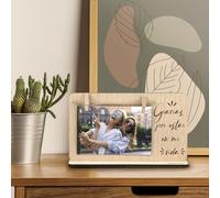 SAQUITOMAGICO Marco de Fotos Gracias por Estar en Mi Vida | Portafotos de Madera con Pinzas y Soporte | Regalo Original y Emotivo para Familiares y Amigos