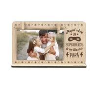 SAQUITOMAGICO Marco de Fotos para Papá | Portafotos de Madera con Pinzas y Soporte | Regalo Original y Emotivo para Cumpleaños, Día del Padre o Navidad
