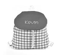SAQUITOMAGICO Mochila Infantil Vichy Personalizada con Nombre | Mochila Bebé Guardería y Colegio | Mochila Solapa con Cordón y Velcro Ajustable | Algodón 100% | Excursiones, Merienda, Vuelta al Cole