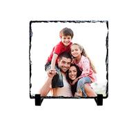 SAQUITOMAGICO Portafotos de piedra natural de pizarra personalizado con tu foto.-Familia-Parejas.Marco de fotos personalizado..Marco piedra de Fotos.20 x 20 cm (20 X 20)