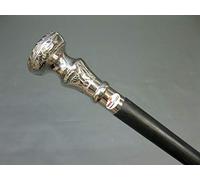 Sara Internacional Bastón de senderismo vintage, madera dura negra con mango de metal niquelado, 96 cm, 400 gramos, Negro