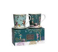 Sara Miller London Woodland Tales - Juego de taza y posavasos adornados con detalles dorados de 22 quilates