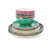 Sara Miller SMC79243-XD London Chelsea Collection - Vajilla de porcelana (12 piezas), color dorado y blanco