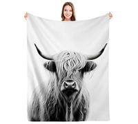 SARA NELL Manta de lana de franela con patrón de retrato de vaca Highlander, manta de forro polar, cuernos escoceses de animales de Highlander Scottish Horns Bull Ganado, manta cálida y acogedora para todas las estaciones para sofá cama, sofá de 152 x 150 cm
