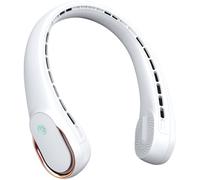 Sara Ventilador de cuello, ventilador personal portátil, 5200 mAh, refrigeración 360°, sin torsión del cabello, 2 lados, antideslizante, carga